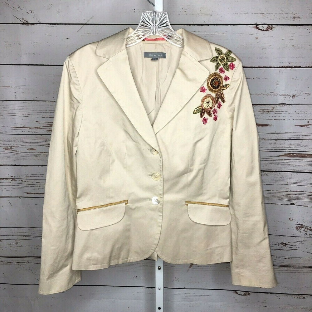 Ann Taylor Embellished Button Front Blazer 0